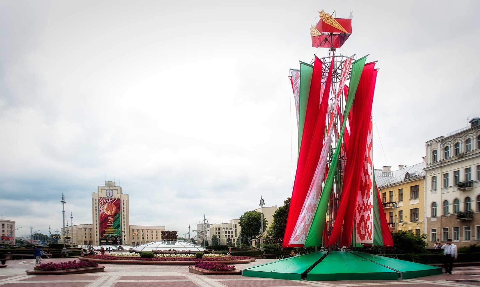 May Day festivities, Minsk. Skylight to underground shopping center.