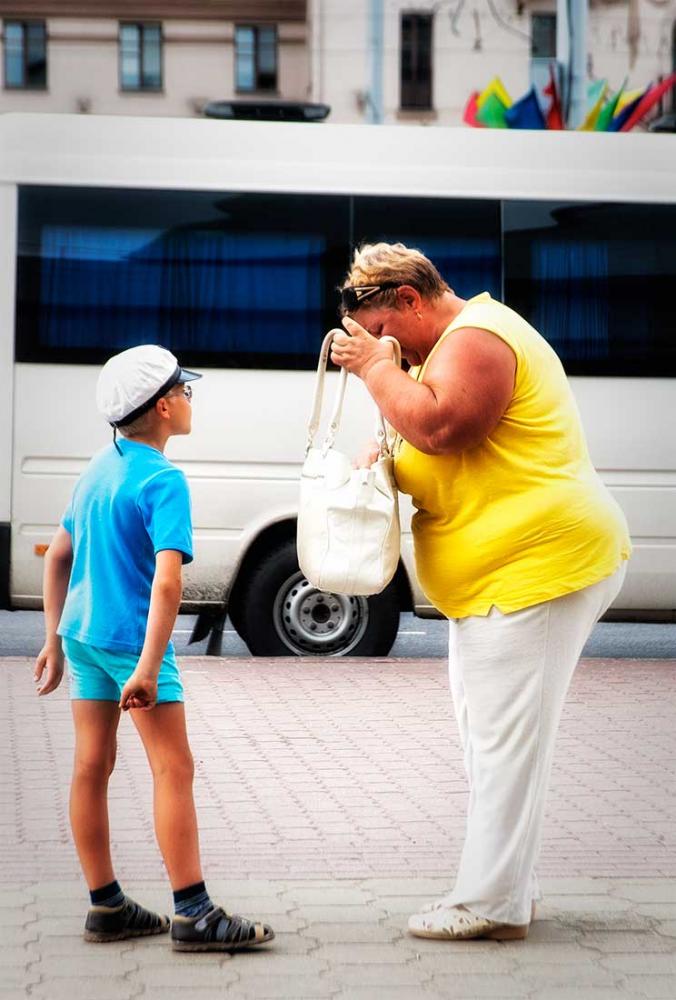 Babushka and a not happy grandson.